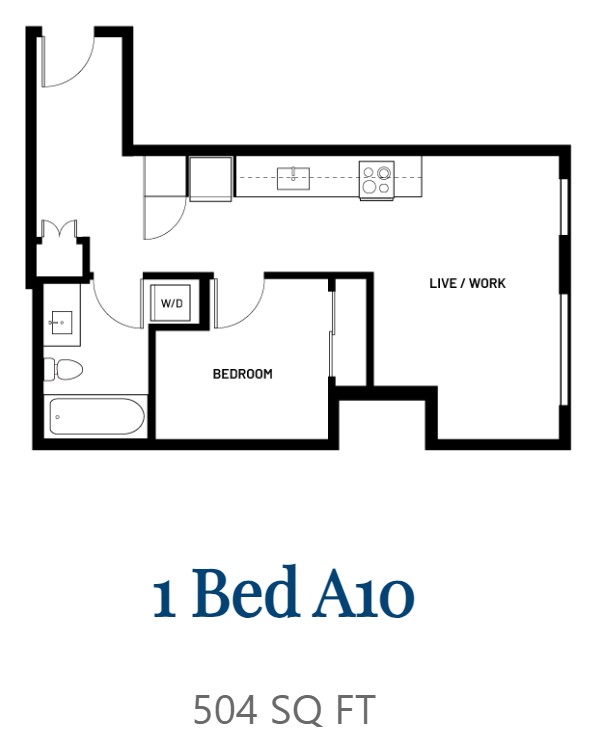 Floor plan for 1 bed, 1 bath, 504 sqft